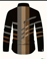 Men’s Geometric Pattern Button-Up Shirt Long Sleeve Black Brown Beige Gray