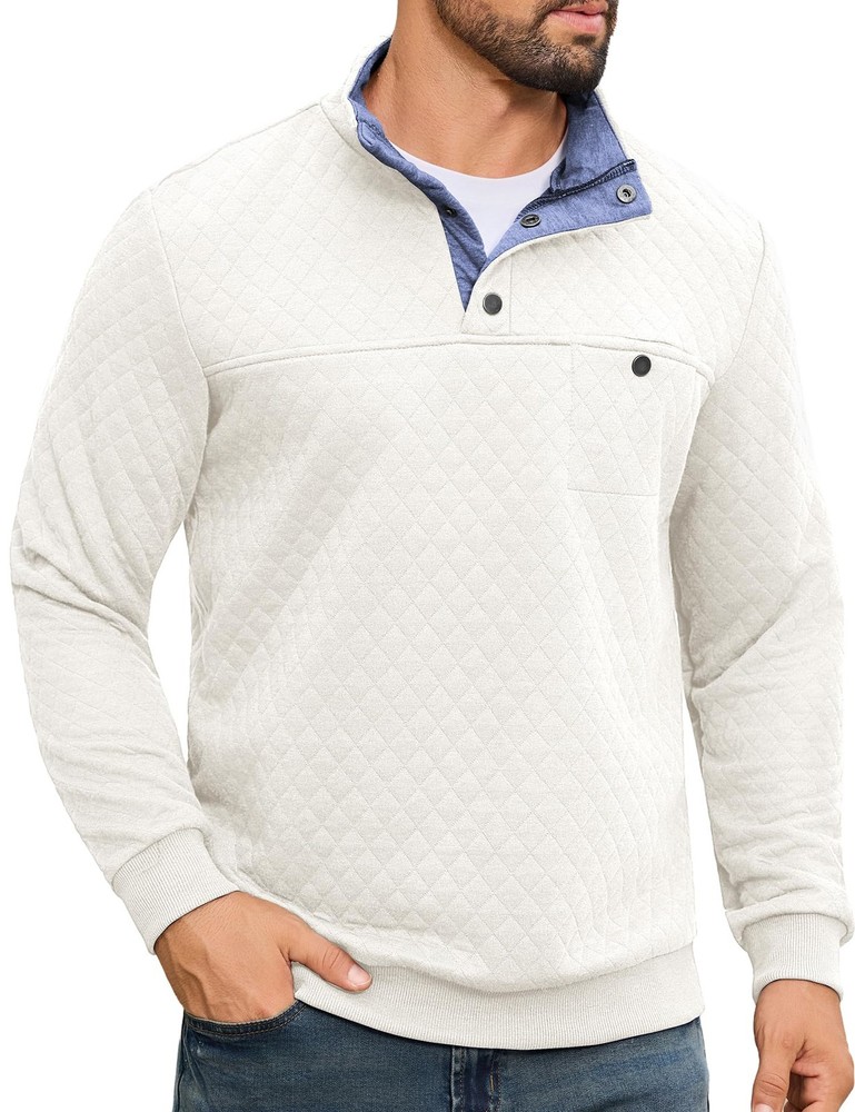 Quilted Sweatshirts for Men Contrast Stand Collar Casual Quarter Button Fall …