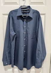Stafford Mens Dress Shirt 17 36/37 Slate Blue Regular Fit Long Sleeve Button Up