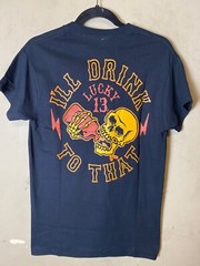 NWT-LUCKY 13 Apparel SKELETON CHUGGING “I’ll Drink to that” Double sided Tee