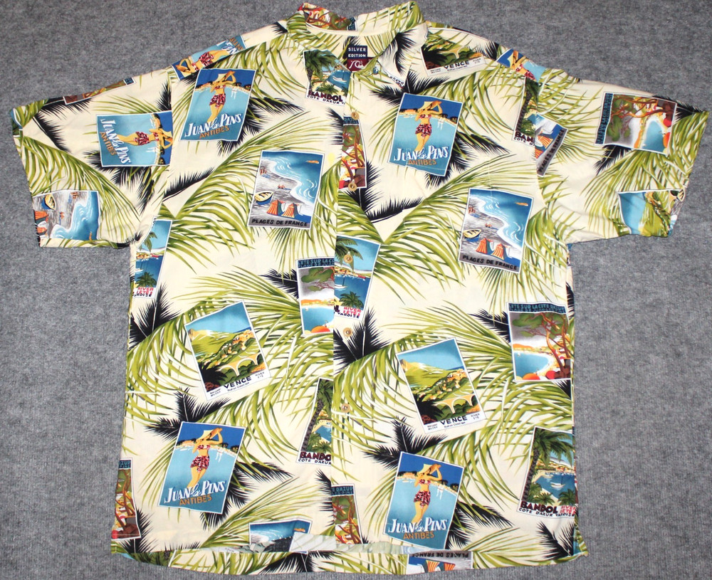 QUIKSILVER SURF SILVER EDITION CAMP S/S SHIRT Beach Postcards Hawaiian XL Shirt