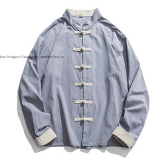Men Frog Button Mandarin Collar Shirt Cotton linen Chinese Style Tang Shirt Tops