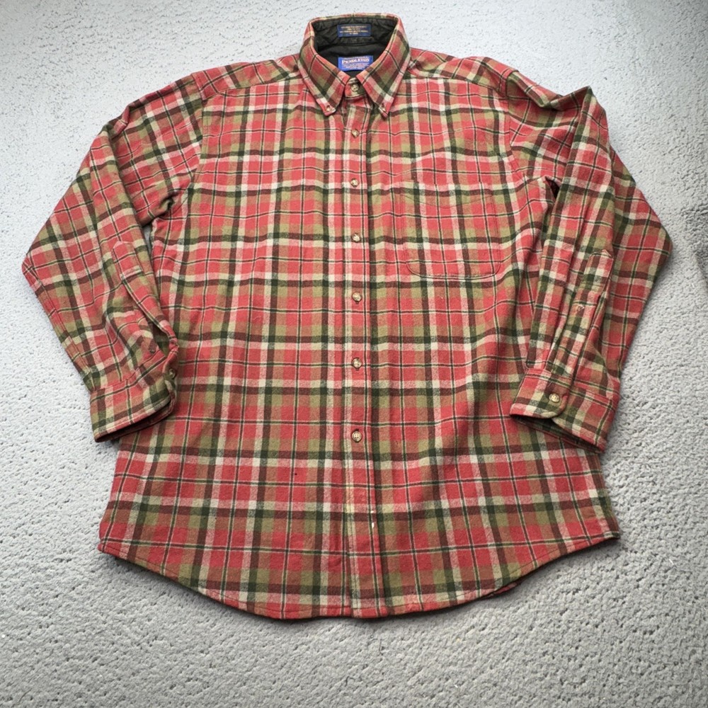 Pendleton Shirt Mens Medium Red Plaid Flannel Button-Up Long Sleeve Lined