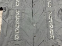 Chic Elegant Shirt Mens Large Gray Havana Style Button Up Polyester Blend