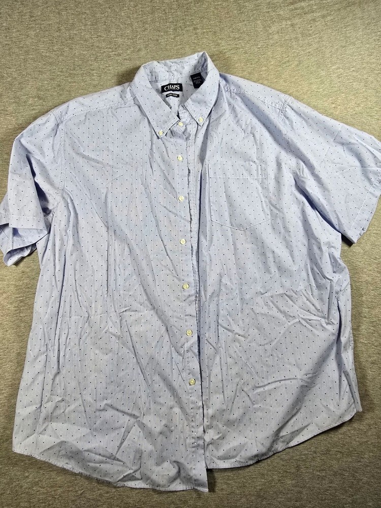 Chaps Easy Care Button Down Shirt Light Blue Dot Pattern