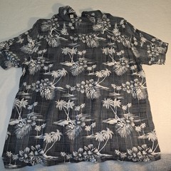 Caribbean Mens XLT Hawaiian Shirt Button Up Short Sleeve Shirt Black/White/Gray