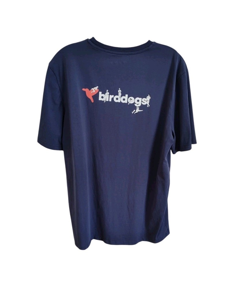 Birddogs Tee Shirt Sz L Navy Blue Crew Neck Short Sleeve Cotton Stretch Logo