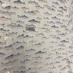 Chaps Ralph Lauren Linen Cotton Button Up Shirt Fish Print Beige XL