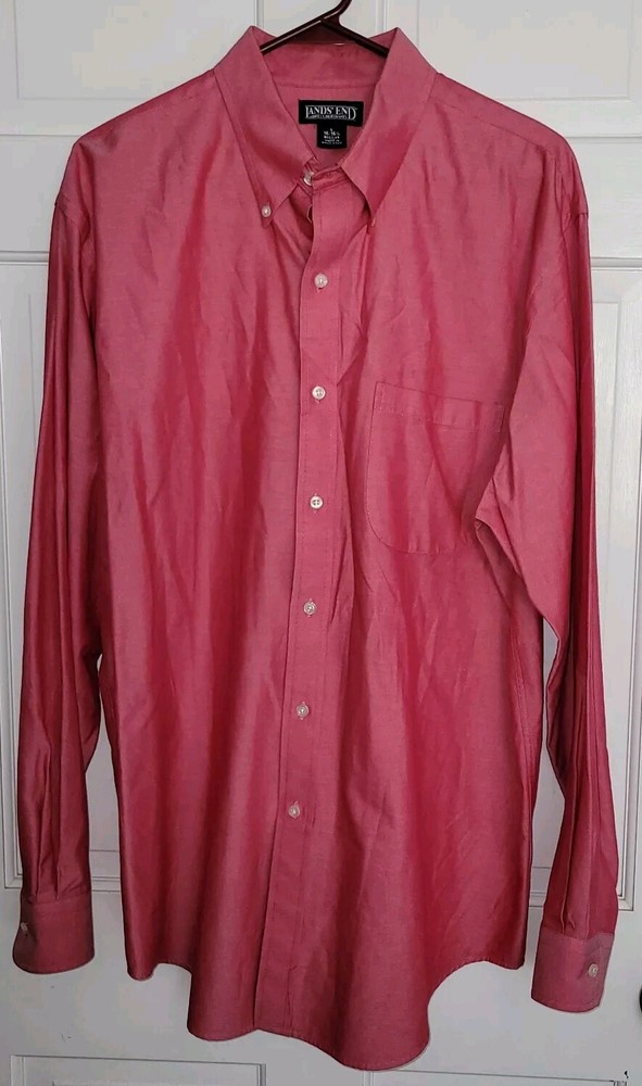 LANDS END heather Red Cotton Button Down Shirt L 16 16.5