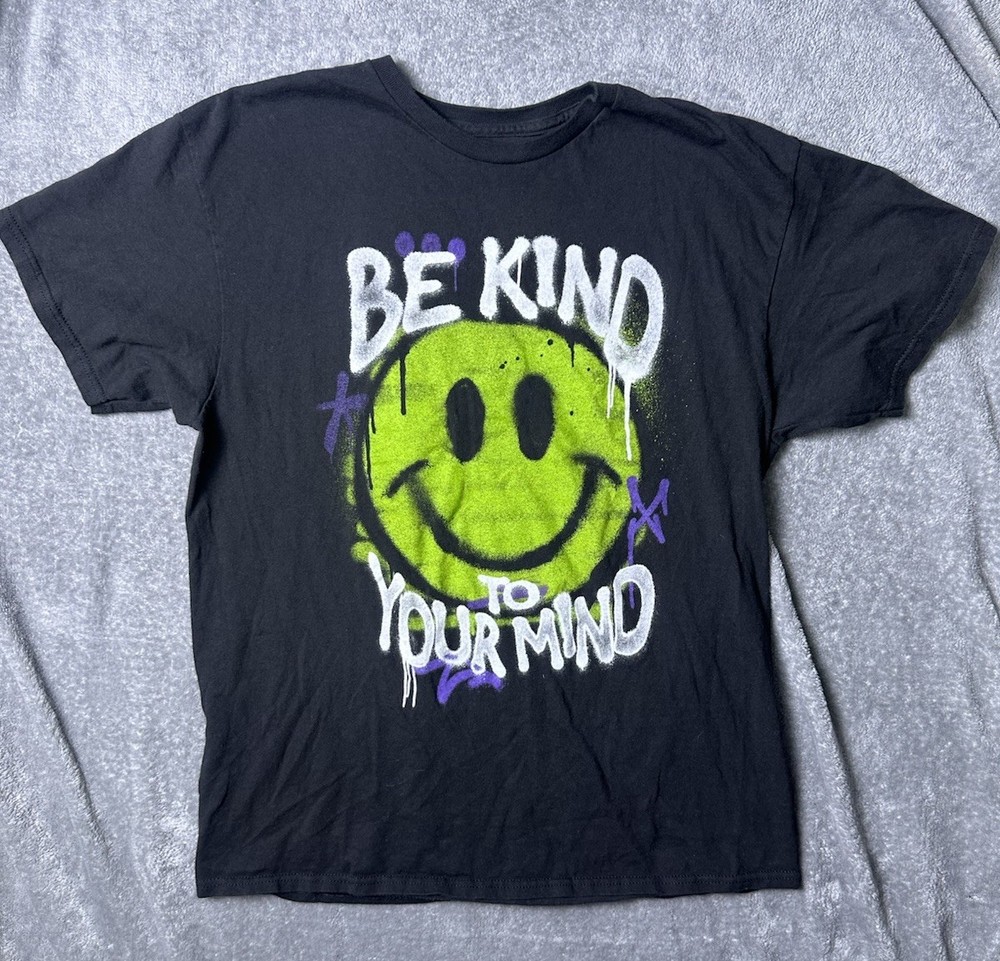 Day One Mind Be Kind To Your Mind Smiley Face Graphic T Shirt Black Large L