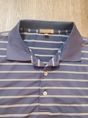 Peter Millar Summer Comfort E4 Element Mens XL Polo Shirt Golf Blue Gray Stripe