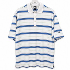 FootJoy Golf Polo Shirt Mens L Blue White Stripe Performance Wildflower Preppy