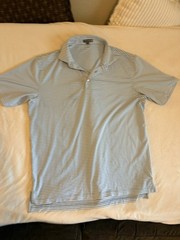 Peter Millar Summer Comfort Men’s L Blue/White Striped Short Sleeve Button Polo