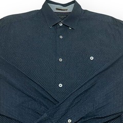 TED BAKER Dotted Print Button Down Shirt Blue Cocktail Classic Fit Career Work
