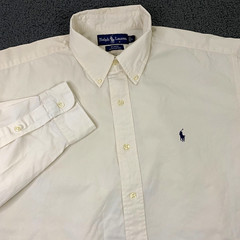 Vintage Ralph Lauren Shirt Mens Large Ivory Blake Button Down Pony Twill Preppy