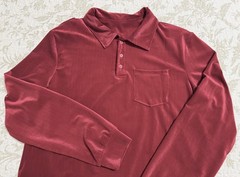 Men’s Medium Velour Long-Sleeve Pullover-Pocket-Buttondown Neck/Collar Burgundy