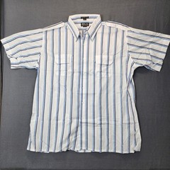 Vintage Blair Mens Shirt 18.5 2XL Blue Stripe Button Up Shoulder Strap Pockets