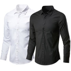 Men Formal Plain Office Button Down T-Shirts Long Sleeve Business Casual Tops