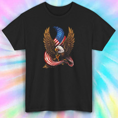 EAGLE AMERICAN FLAG BLACK Men Girl Unisex Round Neck Short Sleeve T-Shirt T1