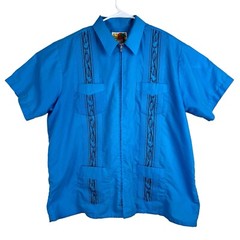 The Genuine Haband Guayabera Full Zip Cuban Cigar Bowling Shirt Turquoise Men’s