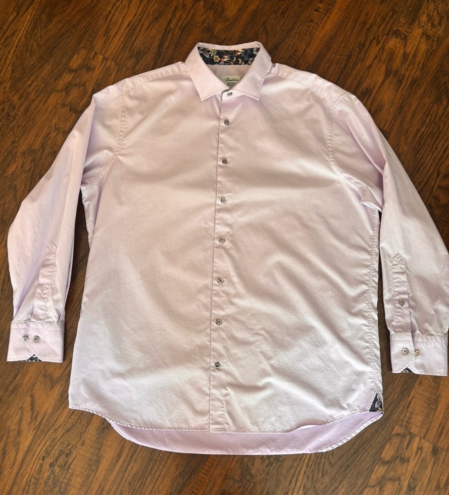 Stenströms Fitted Body Solid Purple Twofold Cotton Dress Shirt Long Sleeve 17 43