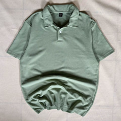 Shein Sage Green Ribbed Knit Polo Shirt Mens Medium Textured Short Sleeve M