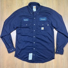 Carhartt FR Flame Resistant Work Shirt Navy Blue Long Sleeve Patches arch2 2112