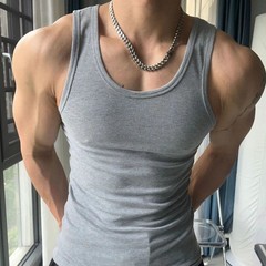 Mens 100%Cotton Ribbed Tank Top Breathable Gym Workout Undershirt Slim Fit