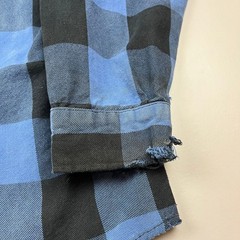 Big Bill Flannel Shirt Mens XL Blue Black Buffalo Plaid Distressed Workwear USA