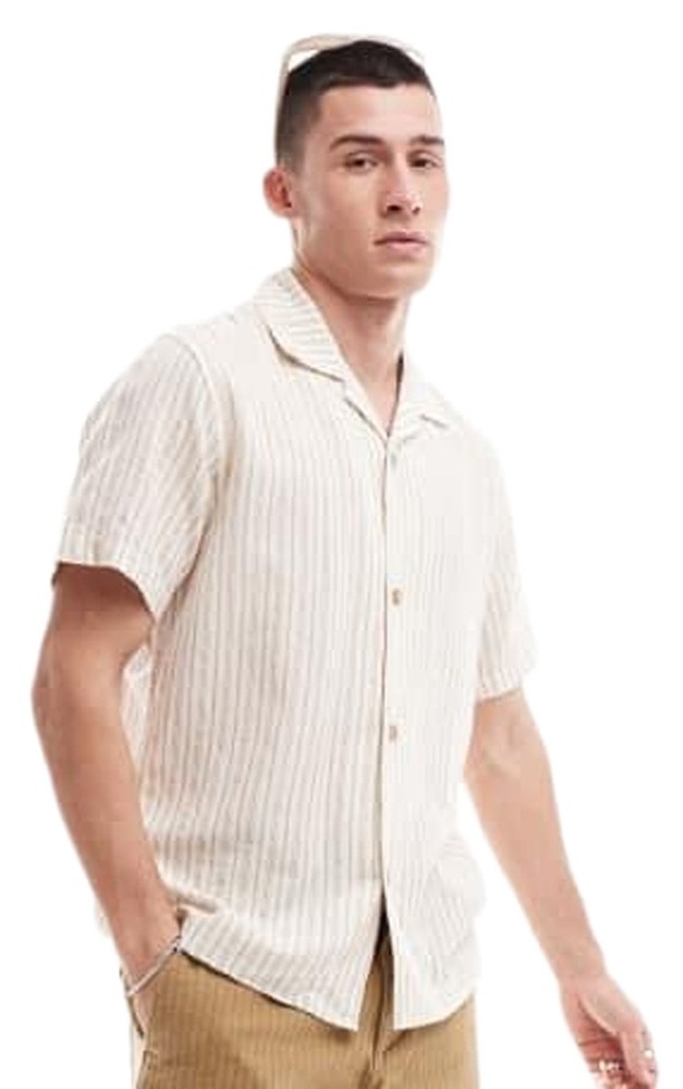 Rhythm Vacation Stripe SS Button Down Shirt – Natural – New