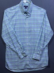 L.L. Bean Mens Supima Cotton Tall 17 37 XL 25.5×34 Blue Green Plaid Button Shirt