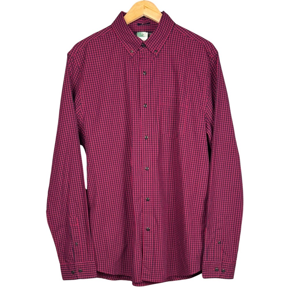 NEW Rye by Hawker Rye Button Down Gingham Shirt Mens Large Tall Burgundy Preppy