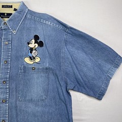 Bill Blass Mickey Denim Shirt Mens X-Large Blue Chambray Button Disney Workwear