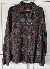 Consequence Men’s Long Sleeve Button Up Paisley Print Slim Fit XL Boho Flip Cuff