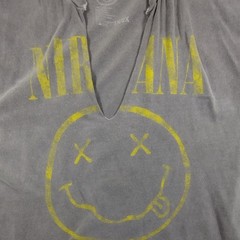 Nirvana Smiley Face Oversized Grunge Tee Gray Distressed Streetwear 1X 2X