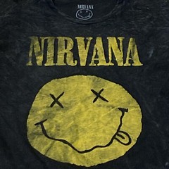 Nirvana Smiley Logo Graphic Print Tee- Charcoal Grey with Yellow Graphic XL