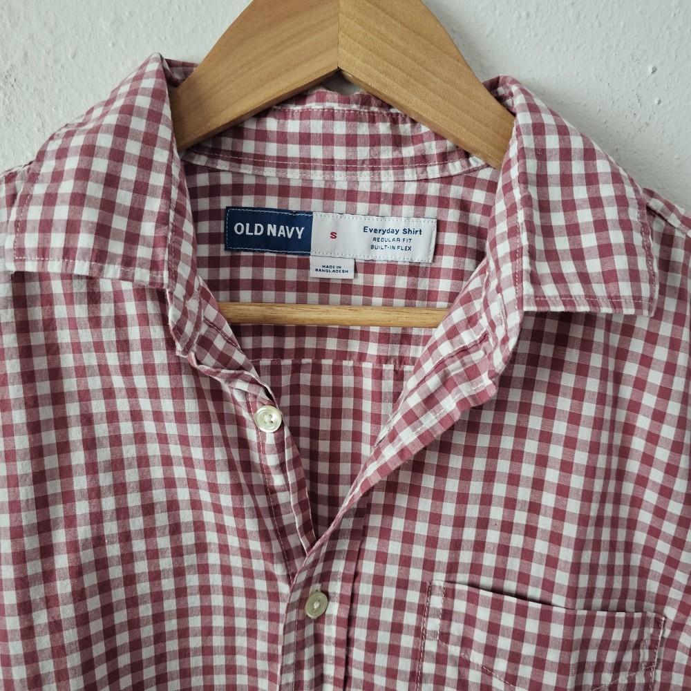 Old Navy Red Gingham Regular Fit Long Sleeve Shirt Sz S Preppy American Classic