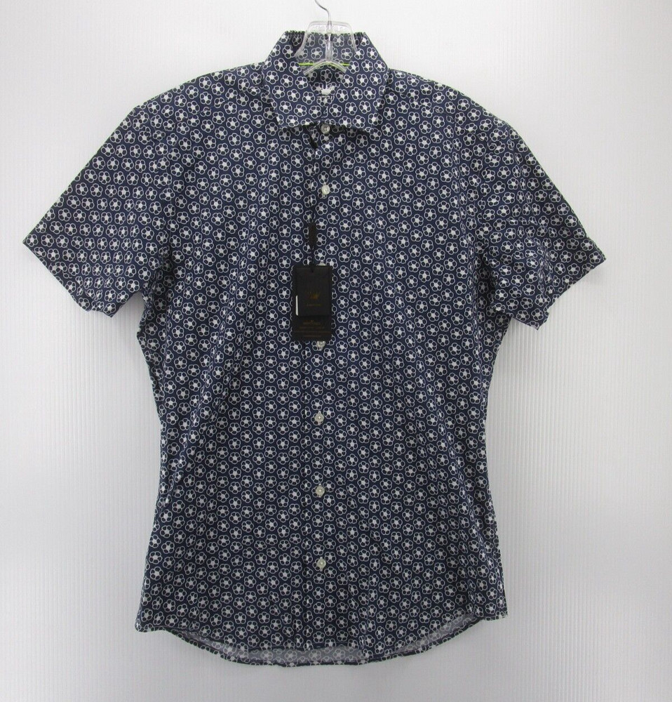 Bertigo Shirt Men Small Blue Button Down Floral Performance Collared Floral NEW