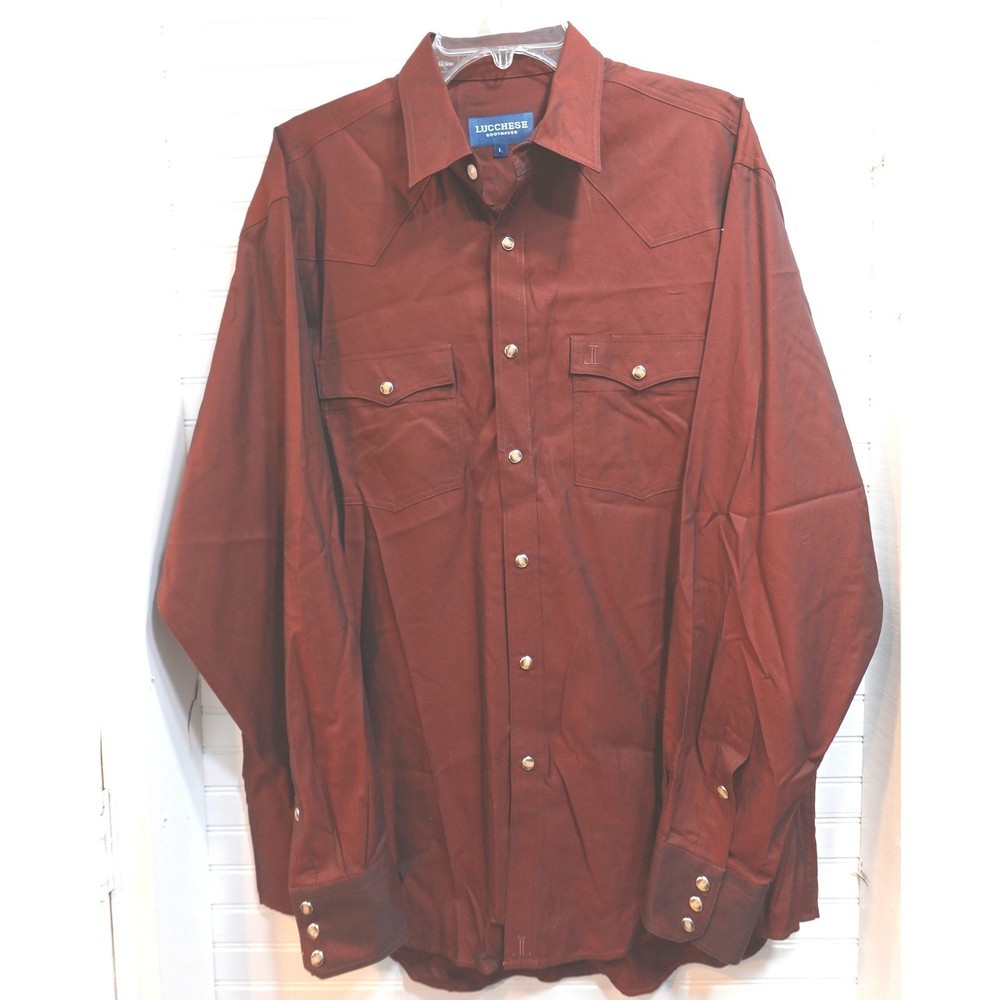Lucchese Bootmaker Button-Up Shirt Men’s Large Western Burgundy Red Pearl Snap