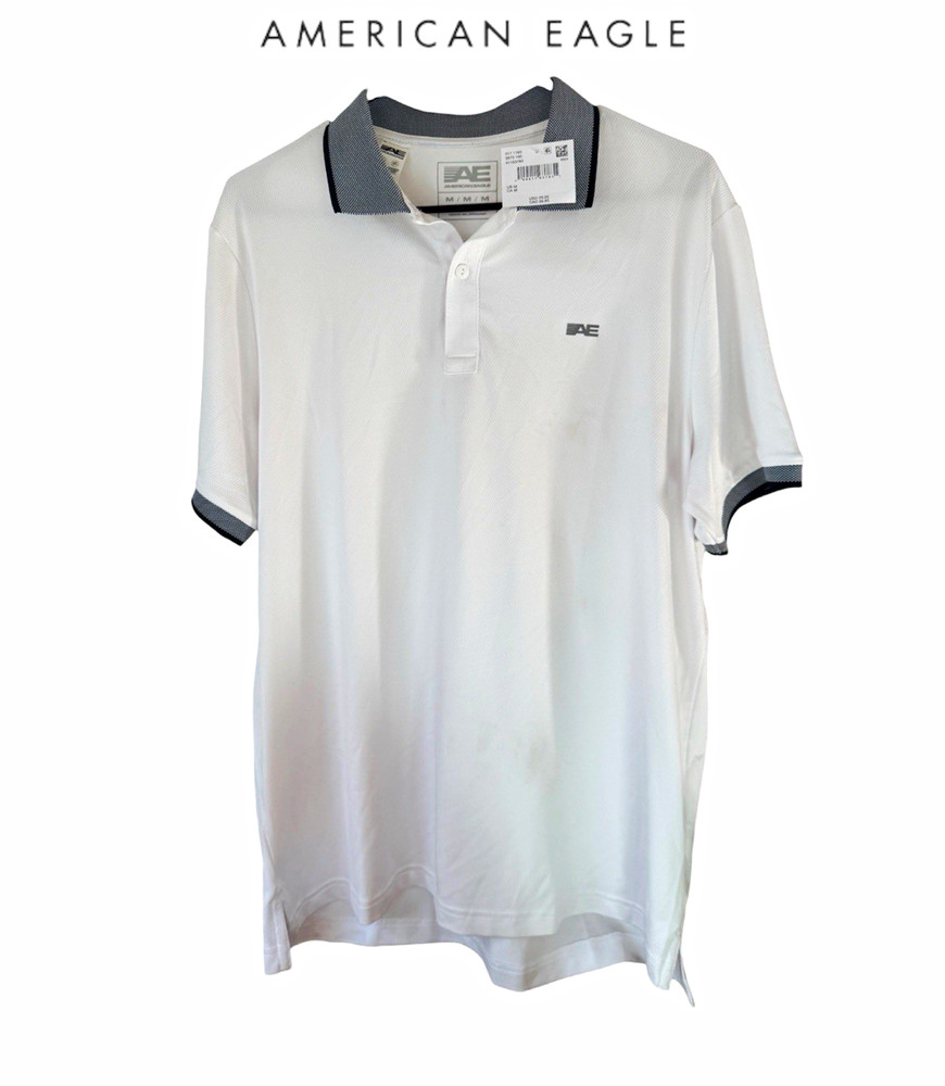 BNWT American Eagle AE Training Men’s Performance Polo Shirt White Size Medium