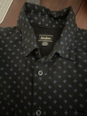 Neiman Marcus Men’s L Silk/Cotton Button Down Shirt Black Blue Geom Vtg A324