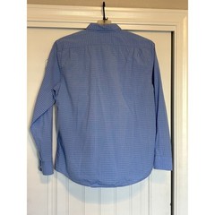 Gap Mens Blue White Grid Pattern Button Down Shirt Long Sleeve Cotton Size L
