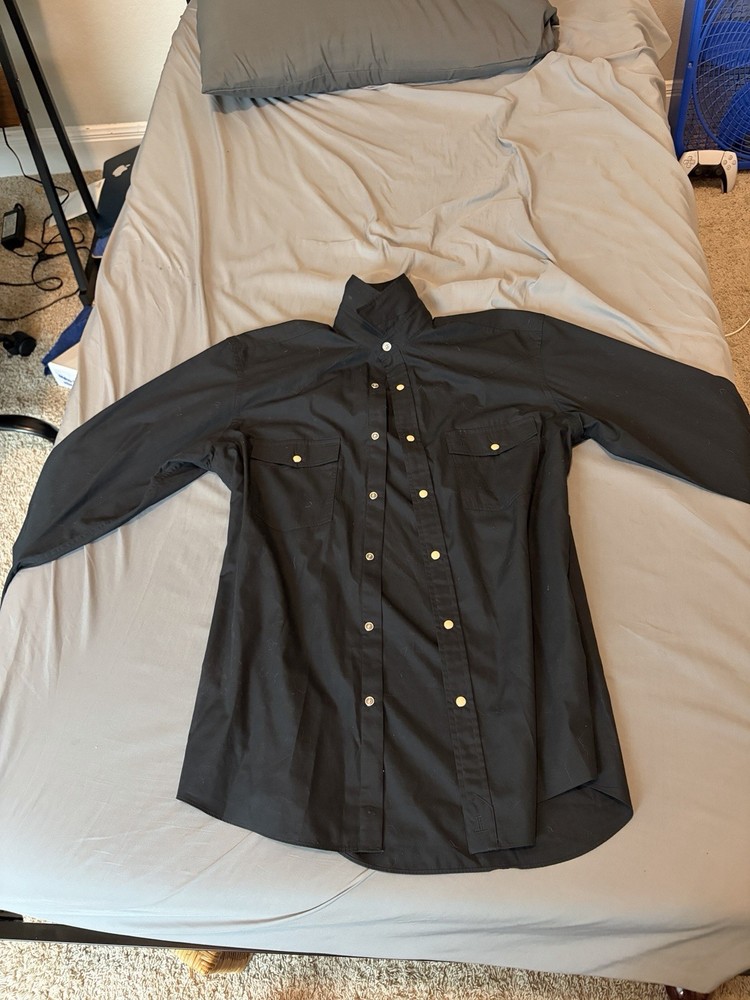 Lucchese Bootmaker Men’s Black Solid Cotton Woven Long Sleeve Button-Up Shirt M