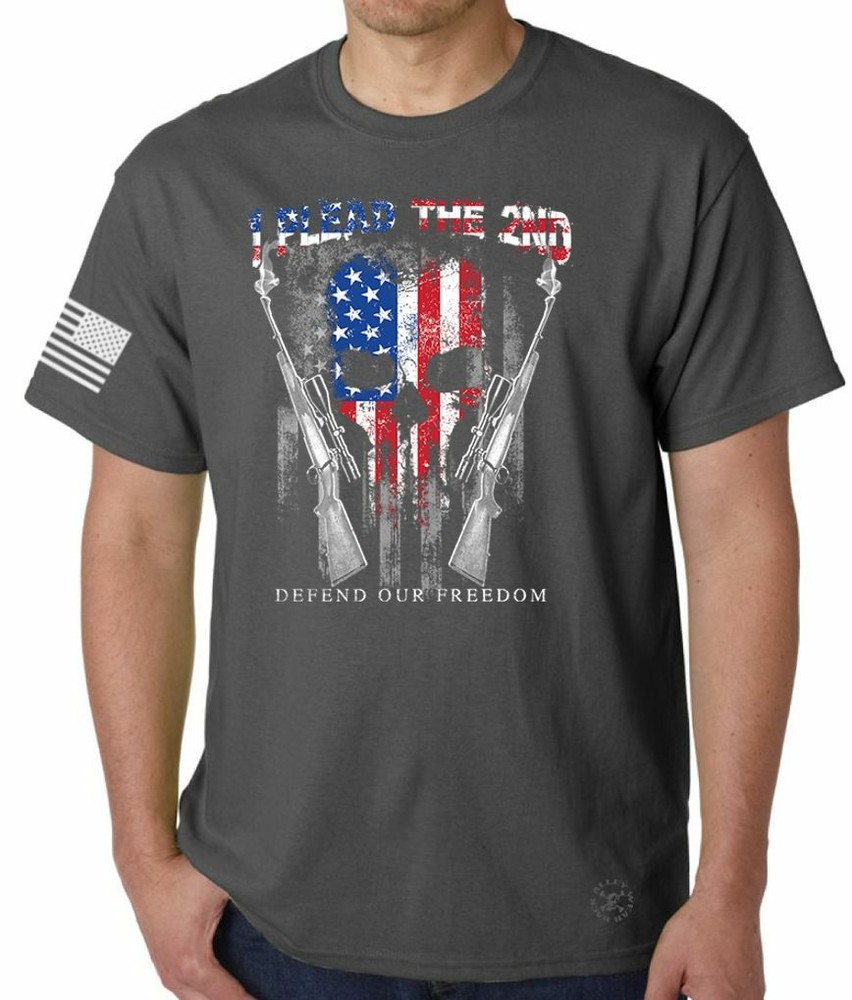 I Plead the 2nd Skull T Shirt ~ Patriotic Flag ~ USA PRIDE Defend out Freedom