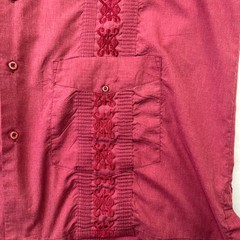 Omega Italy Mens 2X Guayabera Shirt Burgundy Short Sleeve Embroidered Pintuck