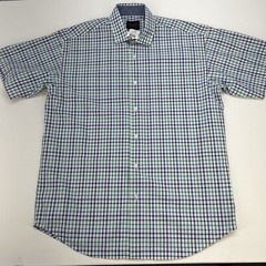 Linea Uomo Gingham button Up Short Sleeve Shirt Men’s L Navy/Teal NWT