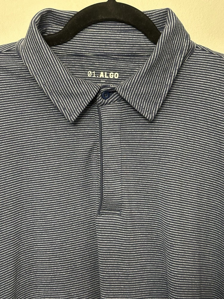 01. Algo Performance Quick Dry Short Sleeve Blue Gray Stripe Polo Size XXL