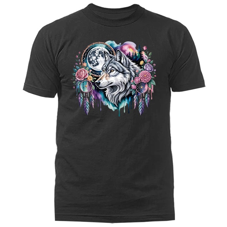 Native American Inspired Wolf Dreamcatcher Tribal Spirit Art T-shirt