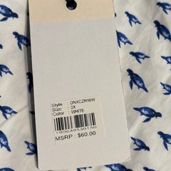 Paper Denim & Cloth Mens 3X Sea Turtle Print Peached Poplin Shirt White Blue NEW
