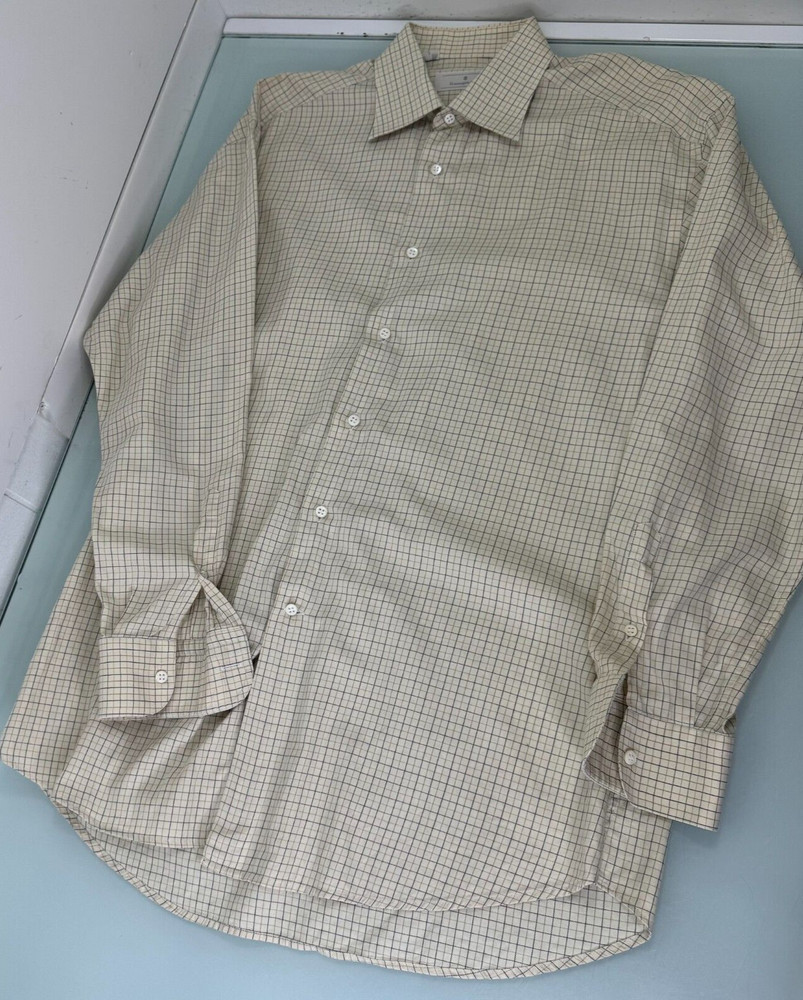 Ermenegildo Zegna Men Shirt Size 39 15.5 Small S Made In Spain Ivory Beige